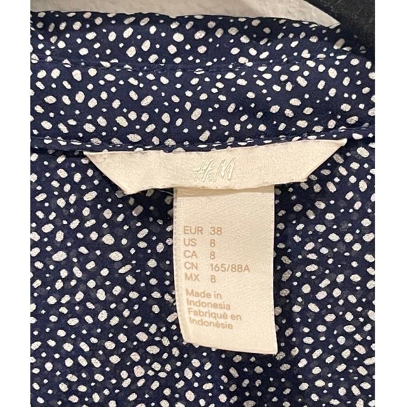 H&M Navy Blue White Dots Sheer Sleeveless Blouse - Picture 2 of 3